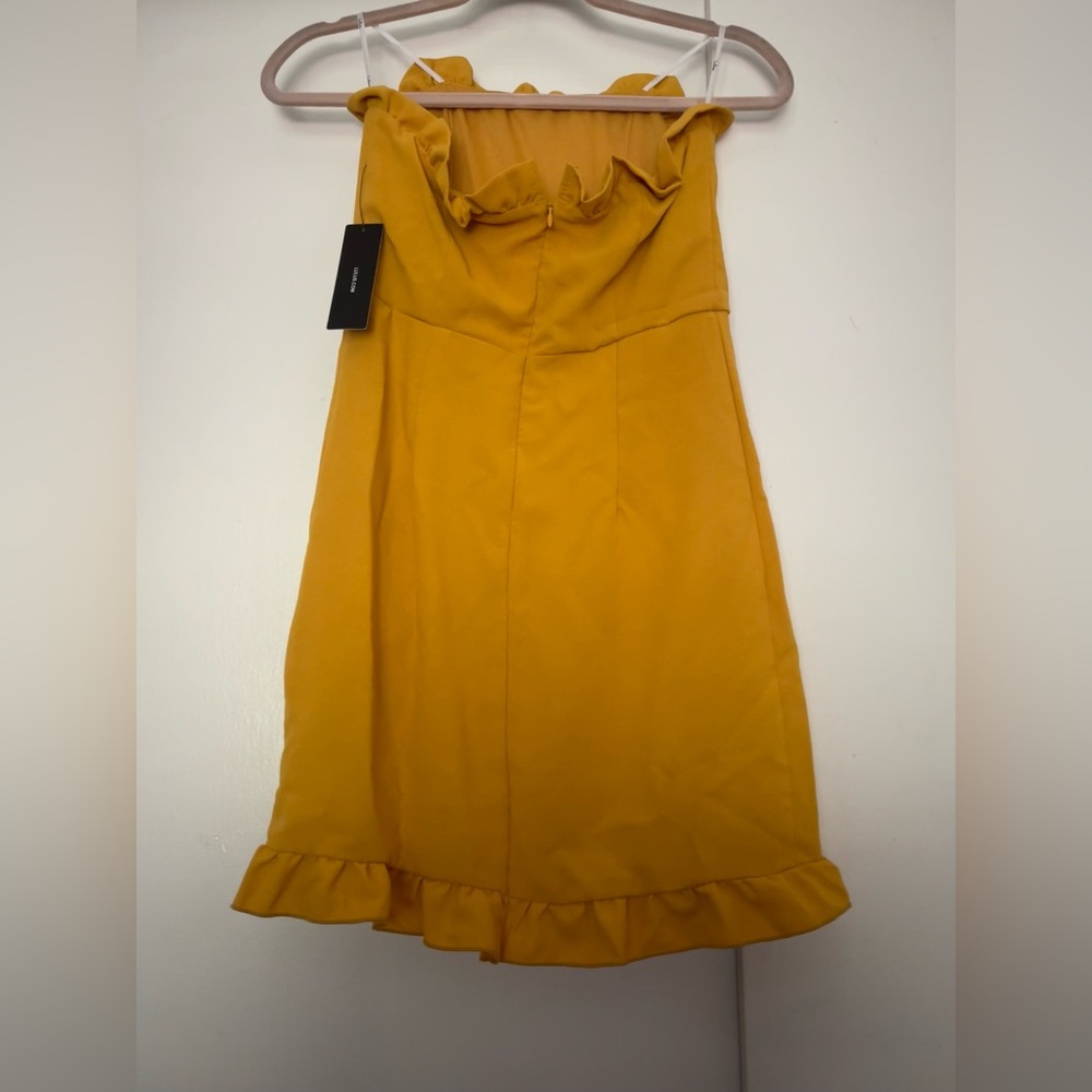 Lulu's Golden Yellow Strapless Ruffled Bodycon Dress - Picture 2 of 5